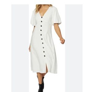 NEW Lost + Wander white Flowy button bow back midi dress